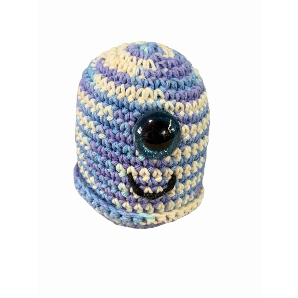 NEW Handmade Crochet Mini Monster Plushie cotton blue purple white one eye